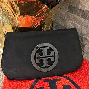Tory Burch dark grey Croc-Embossed Clutch